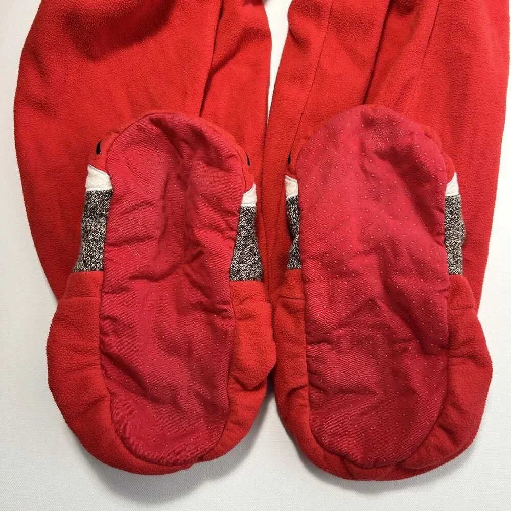 Sock Monkey Footie Fleece Adult Pajamas Pockets Zip Red Animal Sleepwear Large